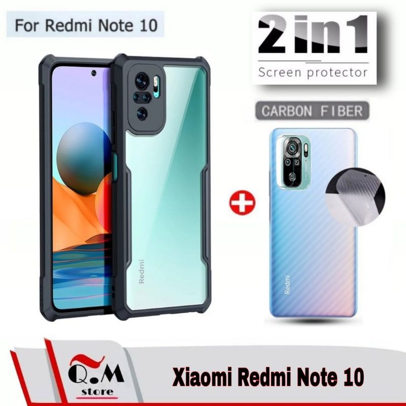 PROMO 2-IN1 Case XIAOMI REDMI NOTE 10/ NOTE 10 PRO TRANSPARAN Softcase Premium Free Garskin