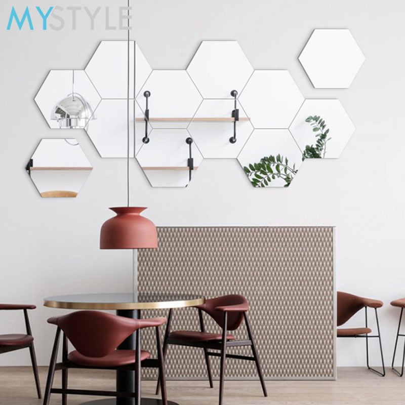 KACA CERMIN HEXAGONAL TEMPEL SATUAN WALL MIRROR STICKER DEKORASI DINDING AESTHETIC