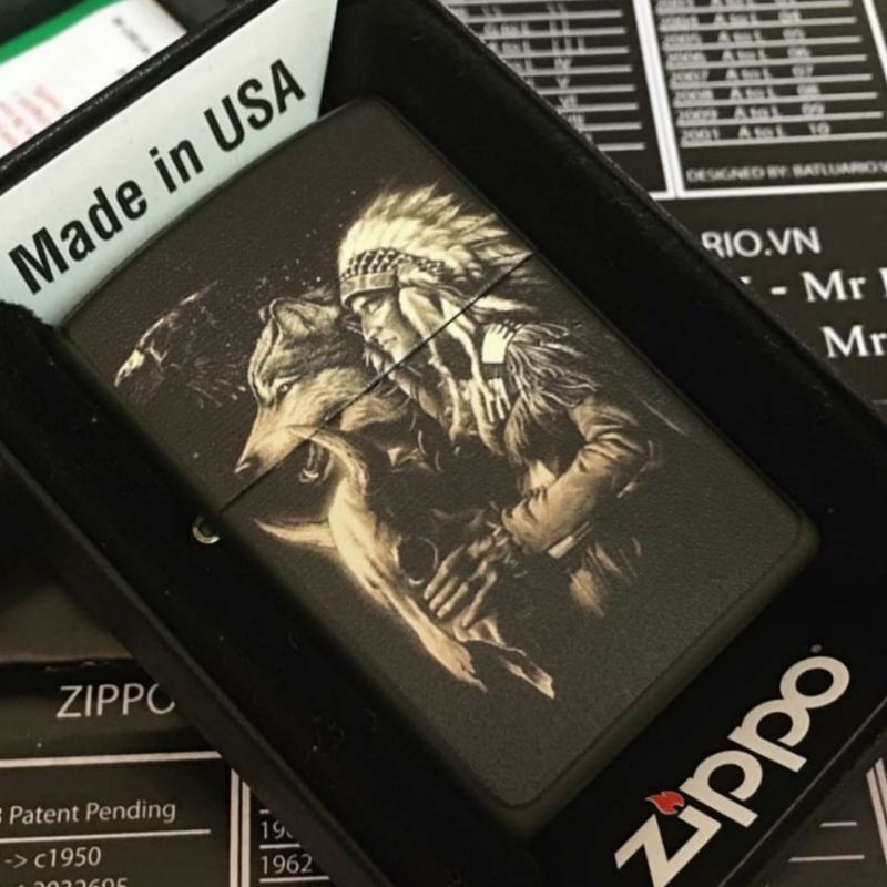 ZIPPO BLACK MATTE WOLF INDIAN DESIGN SUPER PREMIUM QUALITY MIRROR LIMITED EDITION