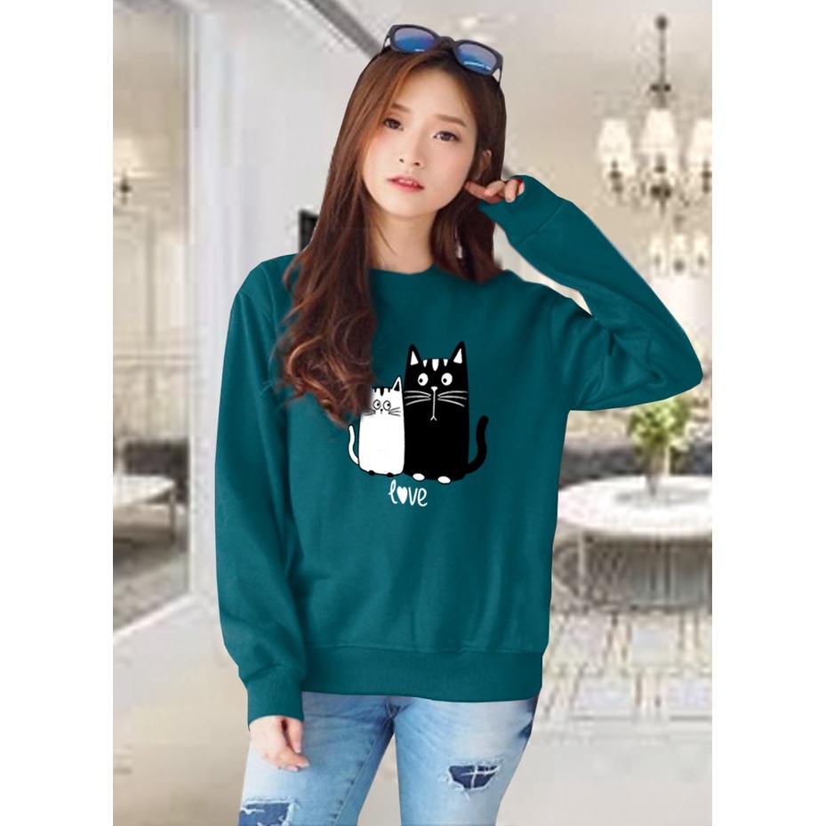 Kaos Lengan Panjang meow love / Kaos Sweatshirt / Atasan Wanita / Atasan Wanita Lengan Panjang / Atasan Import / Kaos Wanita Blus