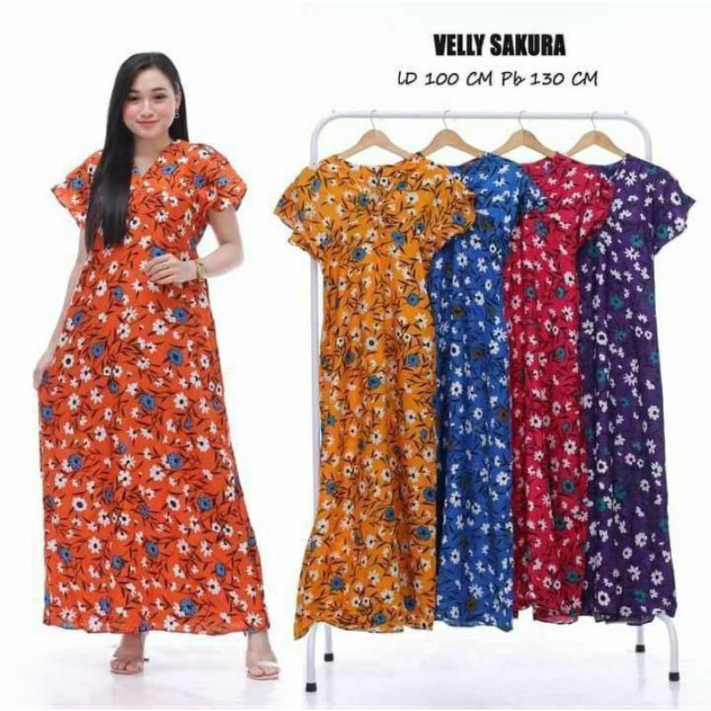 gaun velly sakura " longdres lengan pendek " Daster murah