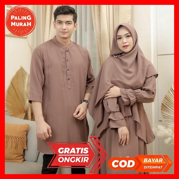 Baju Gamis Syar'I Brukat Couple Suami Istri Warna Lilac Luna Dress Raya Collection Mewah Glamor Excl