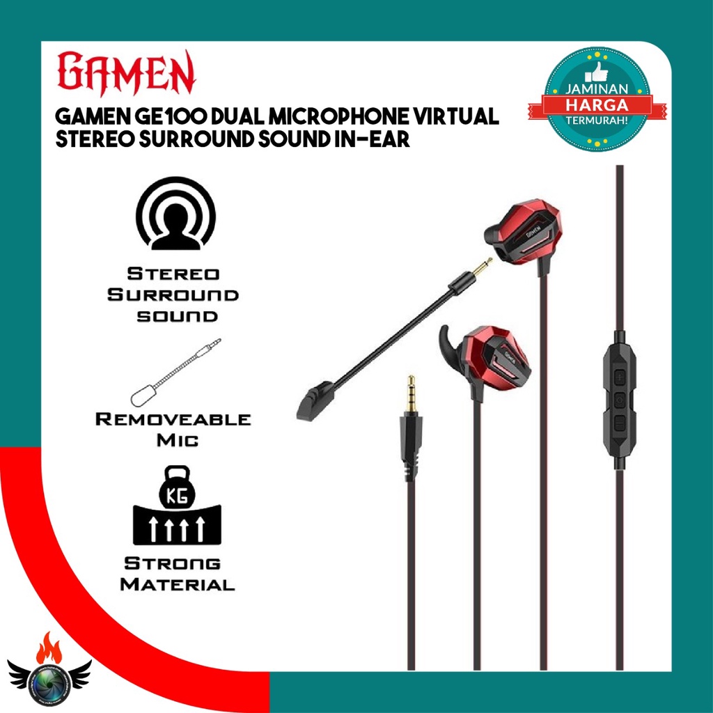 Headset Headphone Gaming Gamen GE100 Dual Microphone Virtual Sound