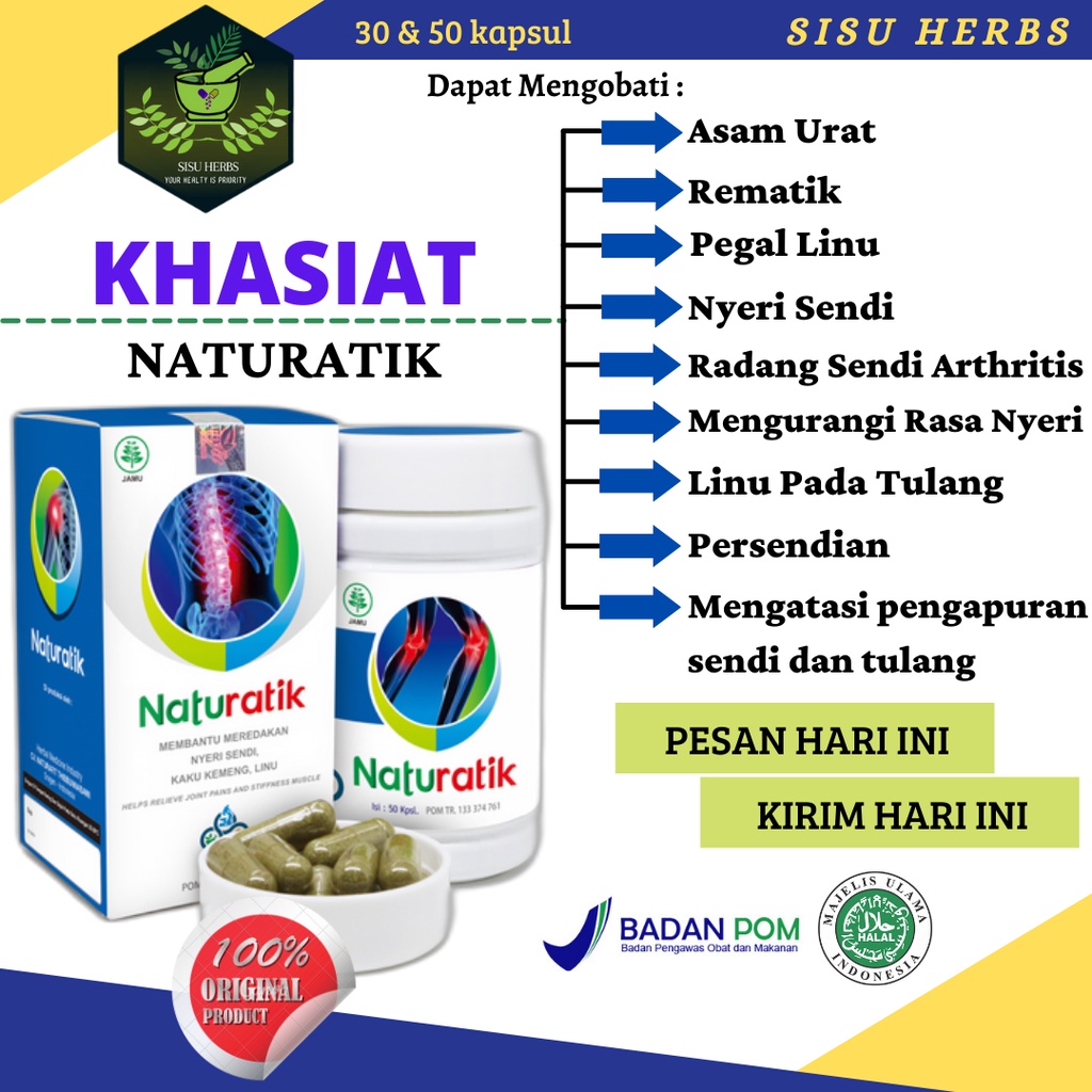 NATURATIK Obat Asam Urat, Nyeri Sendi, Rematik, Kolesterol, Pegal Linu, Persendian dan Encok Original Asli Naturafit Obat Herbal  Kesemutan Sakit Pinggang Kaki Tangan Radang Sendi Arthritis Mengurangi Rasa Nyeri Linu Tulang Mengatasi Pengapuran Sendi