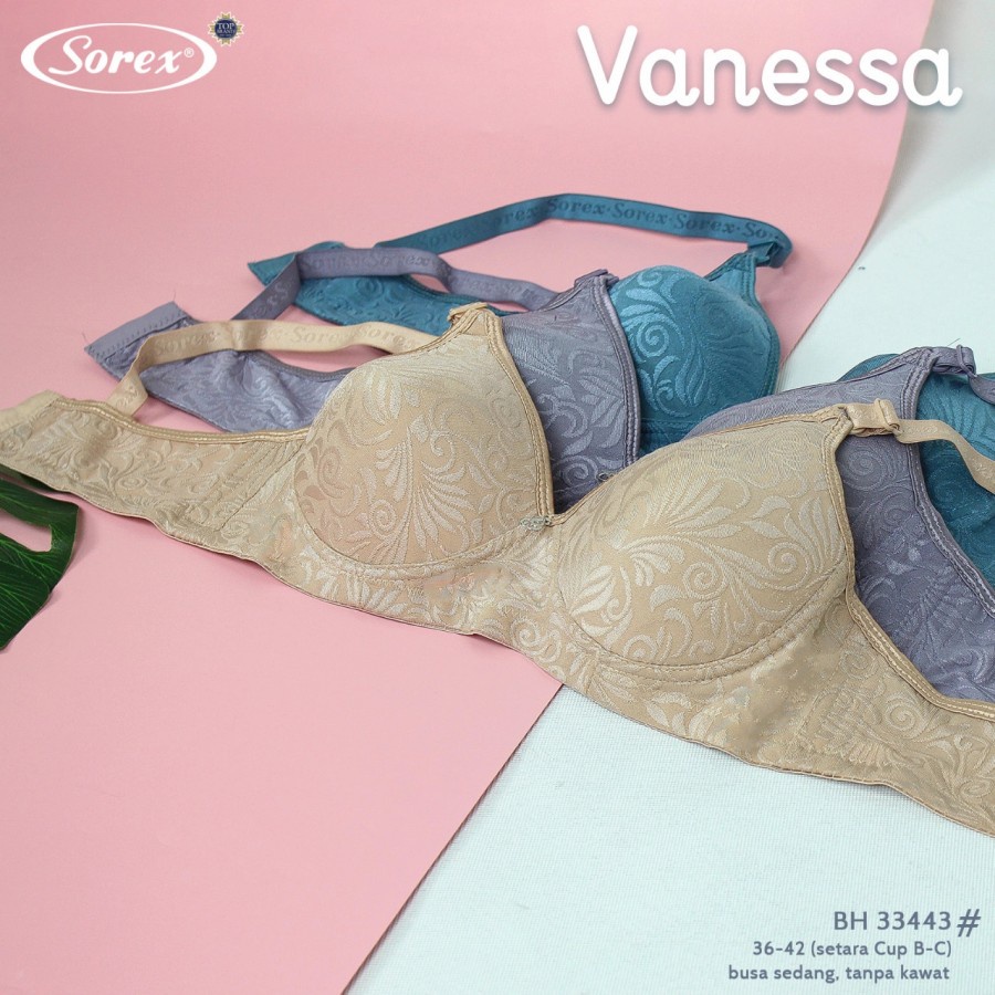 Bh bra wanita sorex motif kembang tanpa kawat busa tipis kait 2
