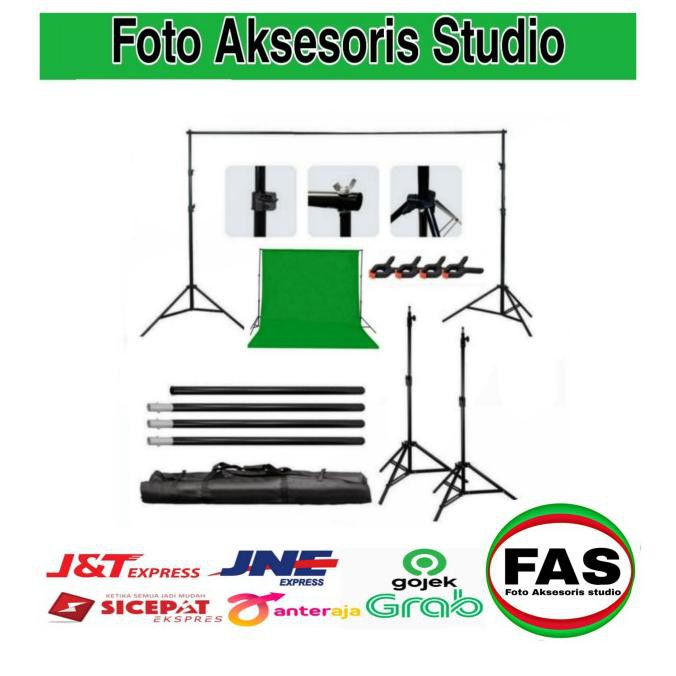 Paket Studio Stand Tiang Background Klip Kain Background Green Screen Outlet.Seraa