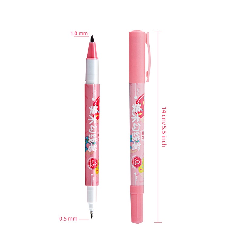 Pena Marker Tinta Hitam Kepala Ganda Ukuran 0.5mm / 1.0mm Cepat Kering Untuk Pelajar