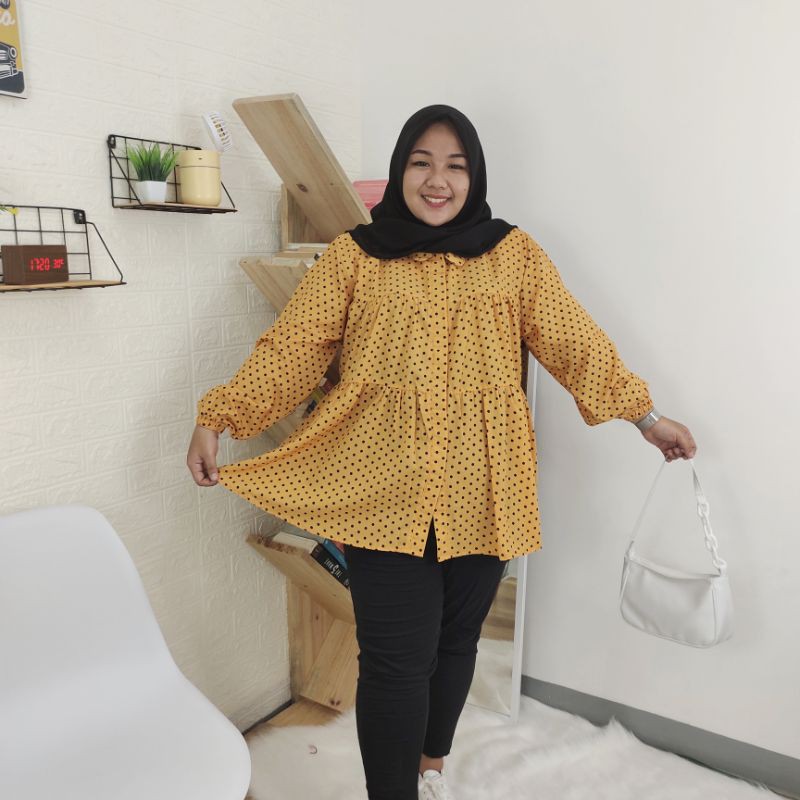 ATASAN  BLOUSE BLUS REMPEL POLKADOT LD 110 120 130 140 150 JUMBO BIGSIZE OVERSIZE (C0D)