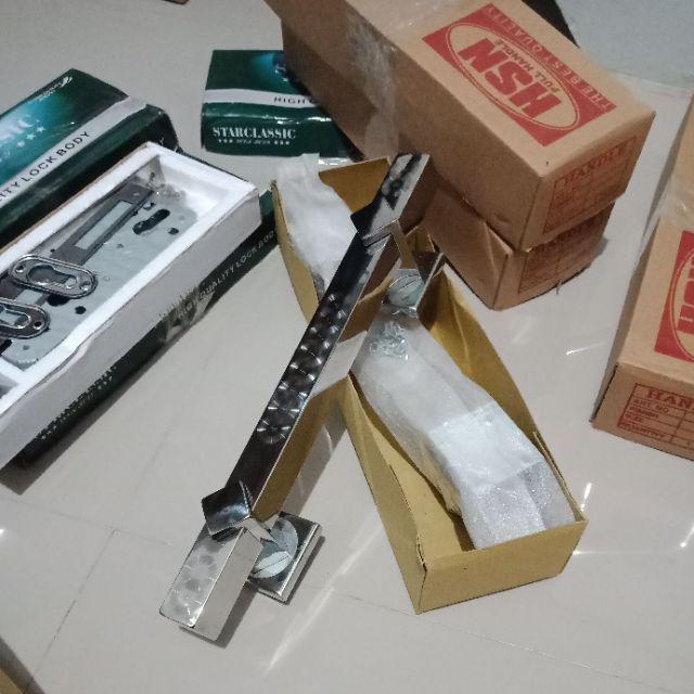 Paket Handle Gagang Pintu Rumah 33 Cm Dan Body Kunci Pintu Rumah Body Pelor