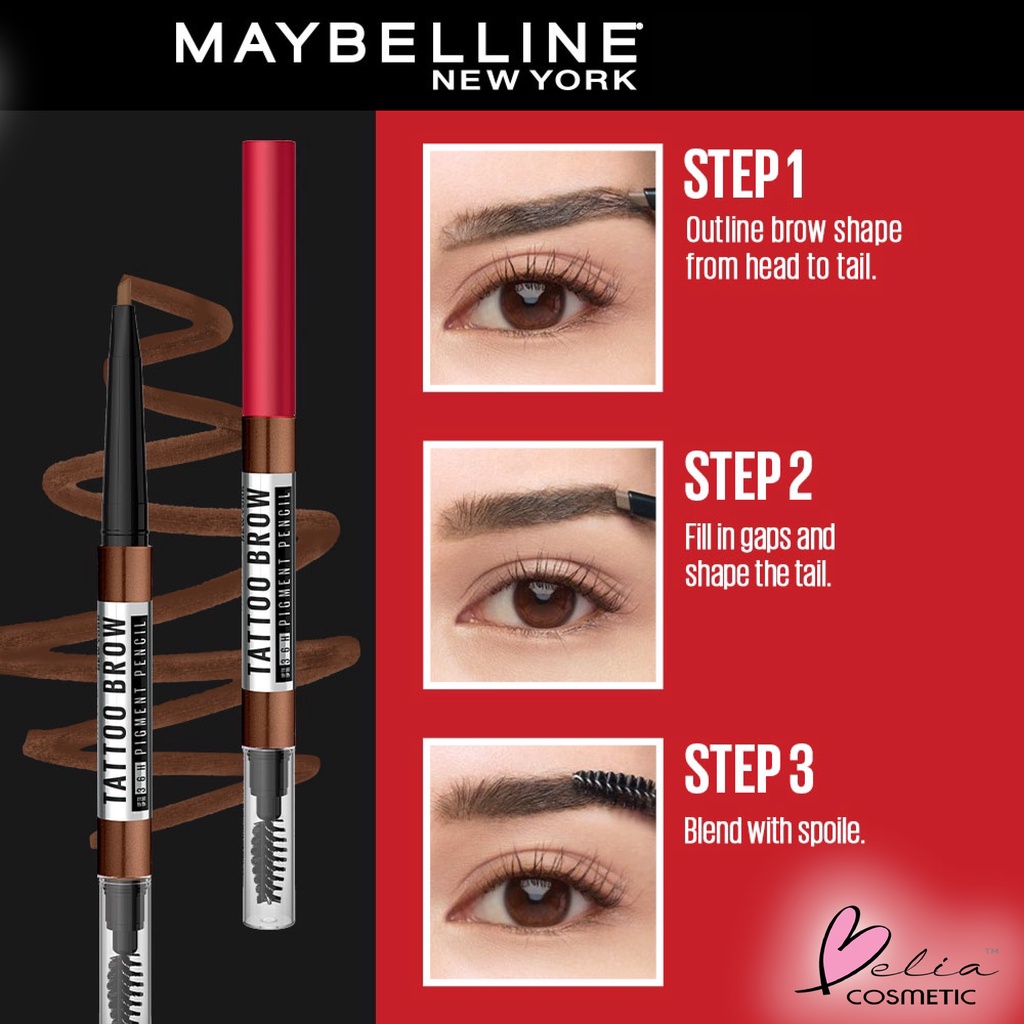 ❤ BELIA ❤ Maybelline Tattoo Brow 36H Pencil - Eye Makeup - Pensil Alis Cokelat | BPOM