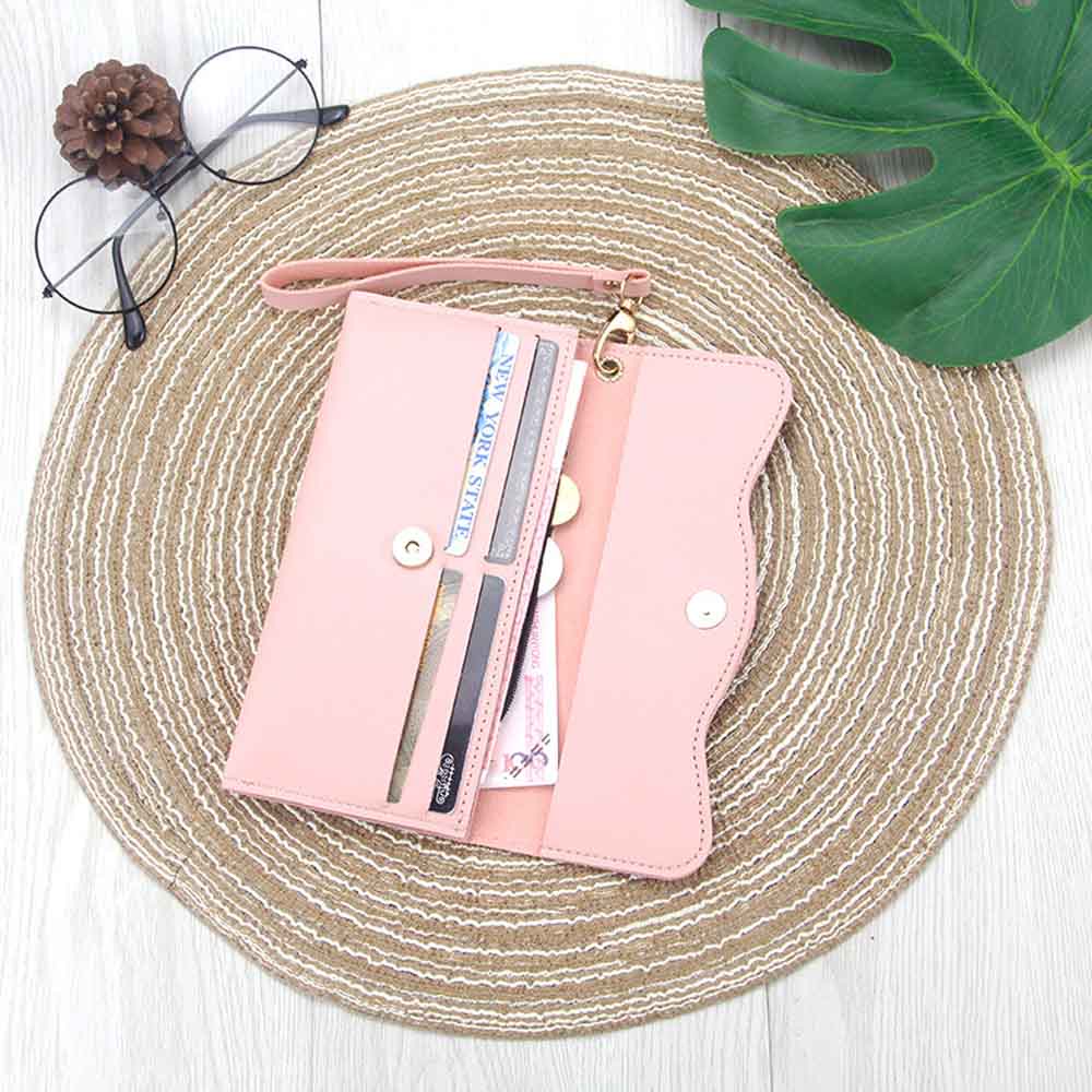 DOMPET WANITA 2 RESLETING PREMIUM PINK KULIT BESAR PANJANG IMPORT KOREA TALI FASHION CORYTA