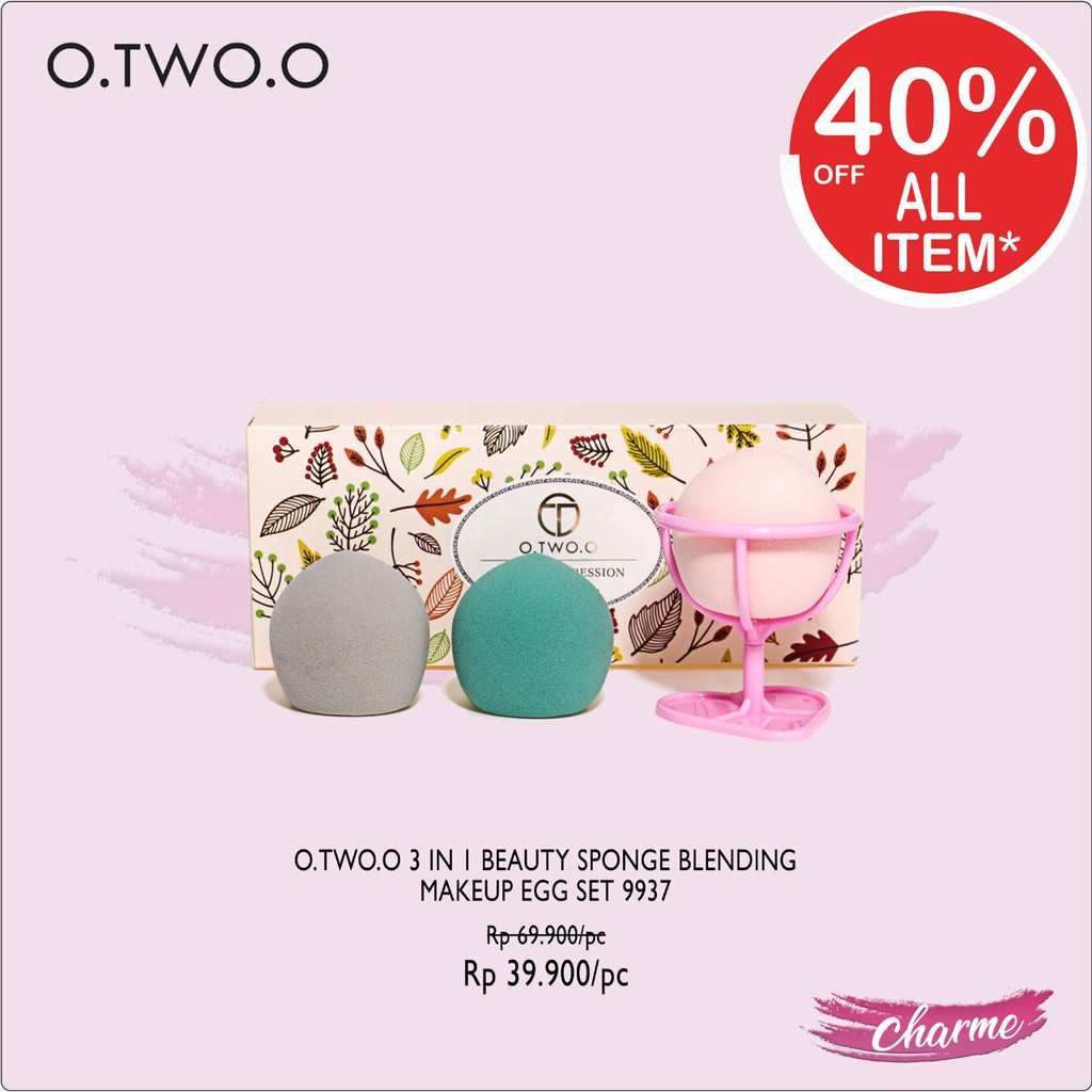 (READY &amp; ORI) O.Two.O Otwoo 3 In 1 Beauty Blender Sponge Blending Make Up Egg Set  - 9937