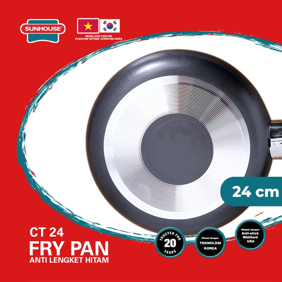 Sunhouse CT24 Plain Frypan Anti Lengket Hitam 24 cm 1 Pcs