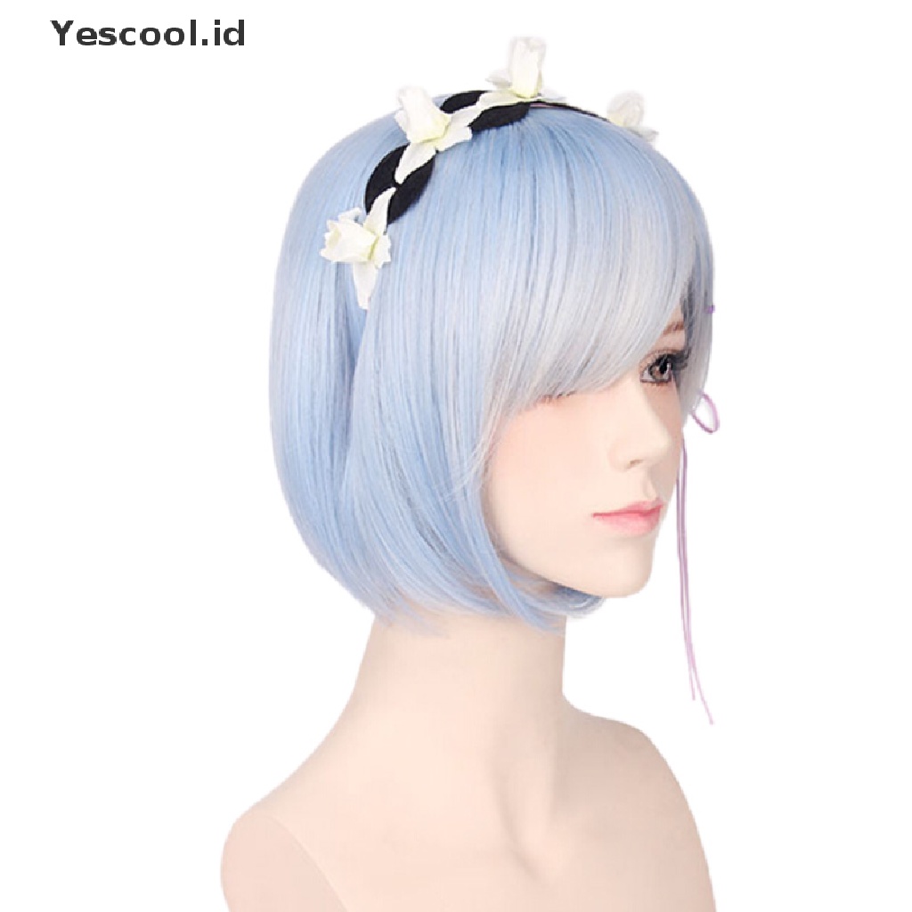 【Yescool】 Hajimeru Isekai Seikatsu Rem Ram Twins Blue Pink Cosplay Wig +Pins Party New .