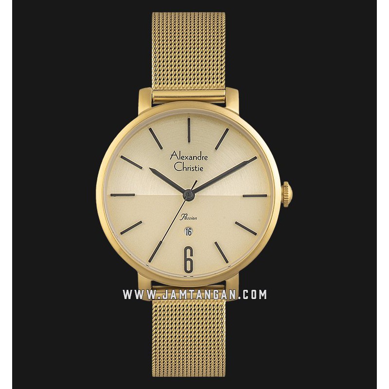 Alexandre Christie AC 2751 LD BGPIV Passion Ladies Gold Dial Gold Mesh Strap