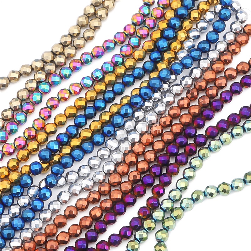 2-6 Mm Batu Alam Multicolor Round Faceted Hematit Longgar Spacer Manik-manik untuk Anting-Anting Kalung Gelang DIY Membuat Perhiasan