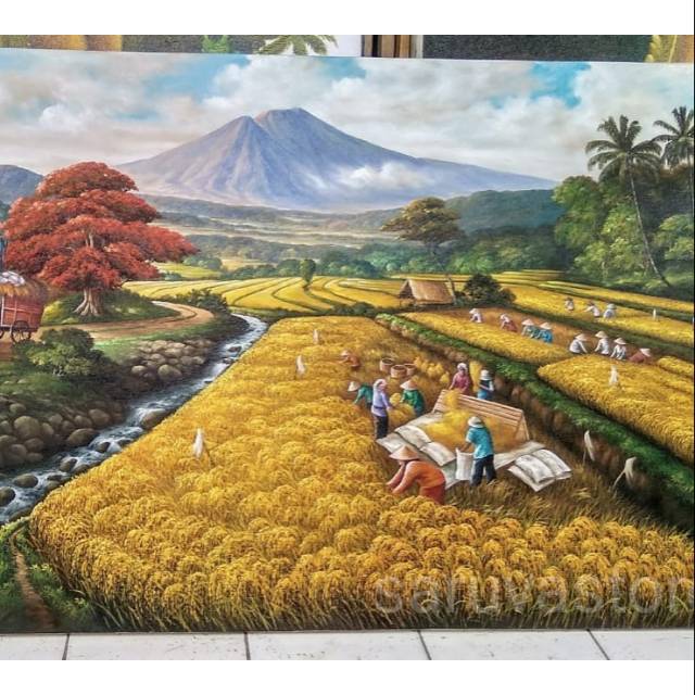 Lukisan Tangan Pemandangan Kaki Gunung
