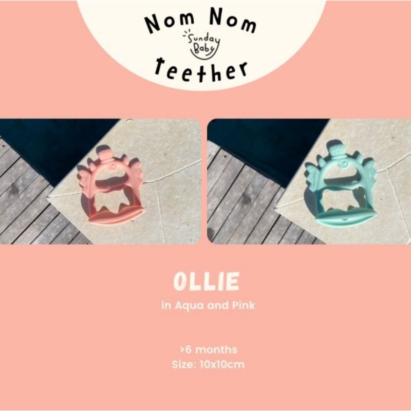 Sunday Baby Nom Nom Teether Ollie Pink Aqua Bowie Teal - Gigitan bayi