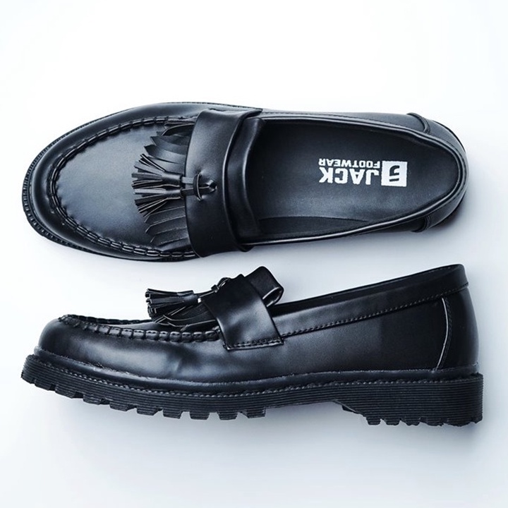 Sepatu Docmart Pria Loafers Casual Pria Kulit Formal Slip On Loafer - Ziggy Full Black