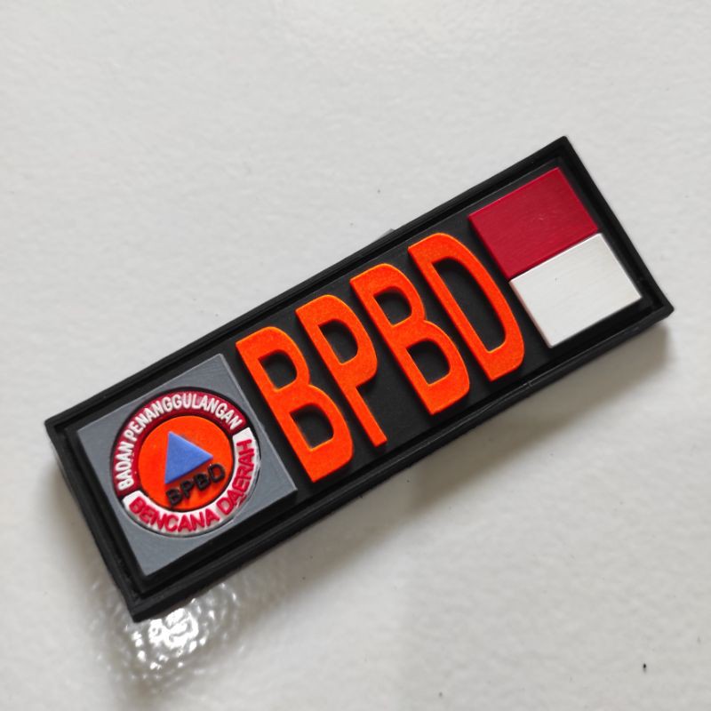 PATCH RUBBER LOGO TULISAN BPBD PERSEGI PANJANG/TEMPELAN EMBLEM KARET VELCRO