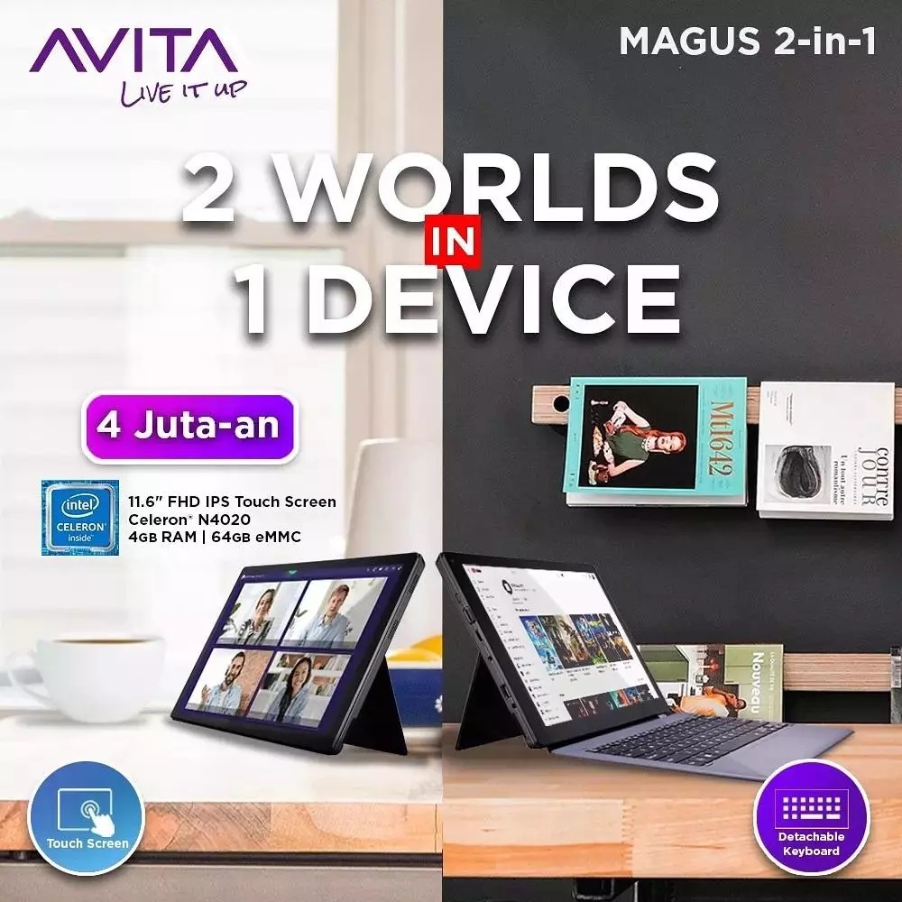 AVITA Magus N4020 / 4GB / SSD 64 / 11.6″ HD Windows Tablet 2-in-1 Laptop Touchsreen