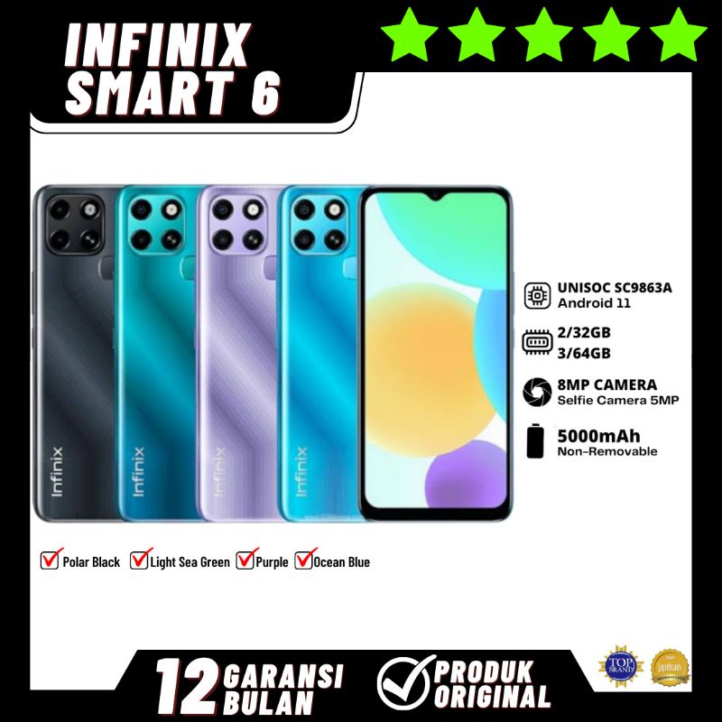 infinix smart 6 ram 2gb 32gb   3gb 64gb produk original garansi resmi