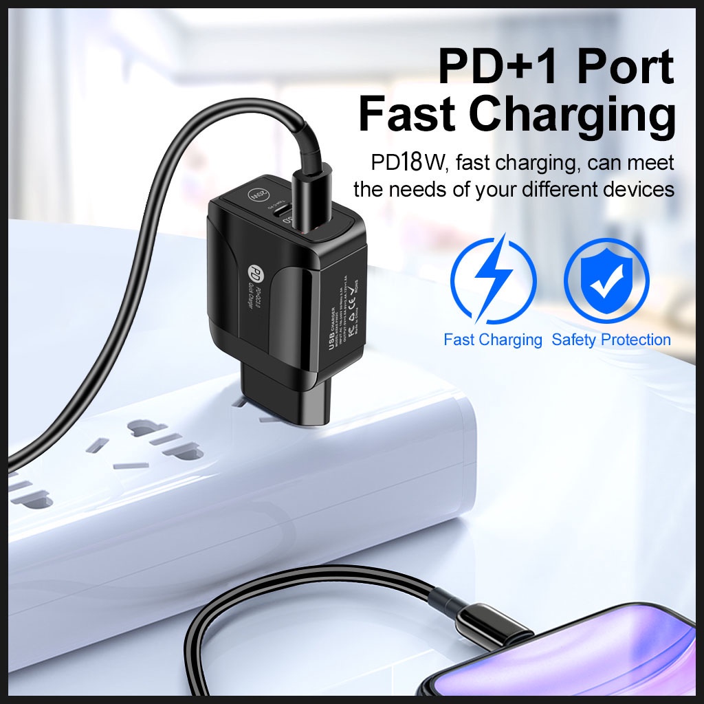 FA GENNEXT ORIQINAL PD 18W QC 3.0 Fast Charging USB type C 2 Port USB TRAVEL Adaptor Quick Charger Adaptor mobile Wall Charger CASAN