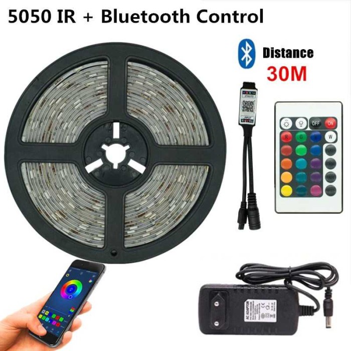 Lampu RGB LED Strip 2835 Gaming Plafon 270 5 Meter Bluetooth Remote - Multi Warna