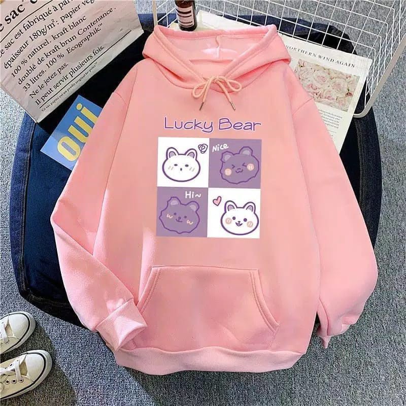 Sweater Hoodie Wanita Pria lucky Bear l Jaket Hodie Cewek Terbaru TEBAL