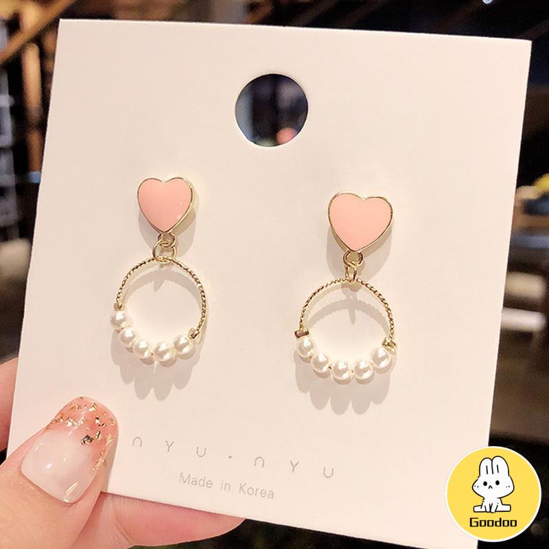 Anting geometris cincin kecil anting -anting mutiara cinta manis -Doo -Doo