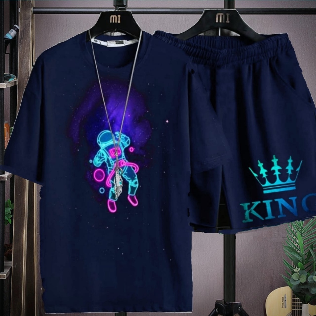 N_S Stelan Pria/Wanita 1Set Distro Baju Hoodie+Celana Pendek ASTRONOT