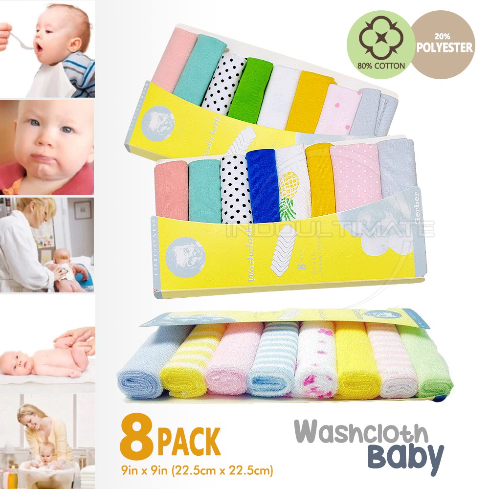 8Pcs Washcloth Sapu Tangan Wash Lap Bayi Lap Mandi Bayi Wash Lap Mandi Bayi 8in1 WL-02 MIX