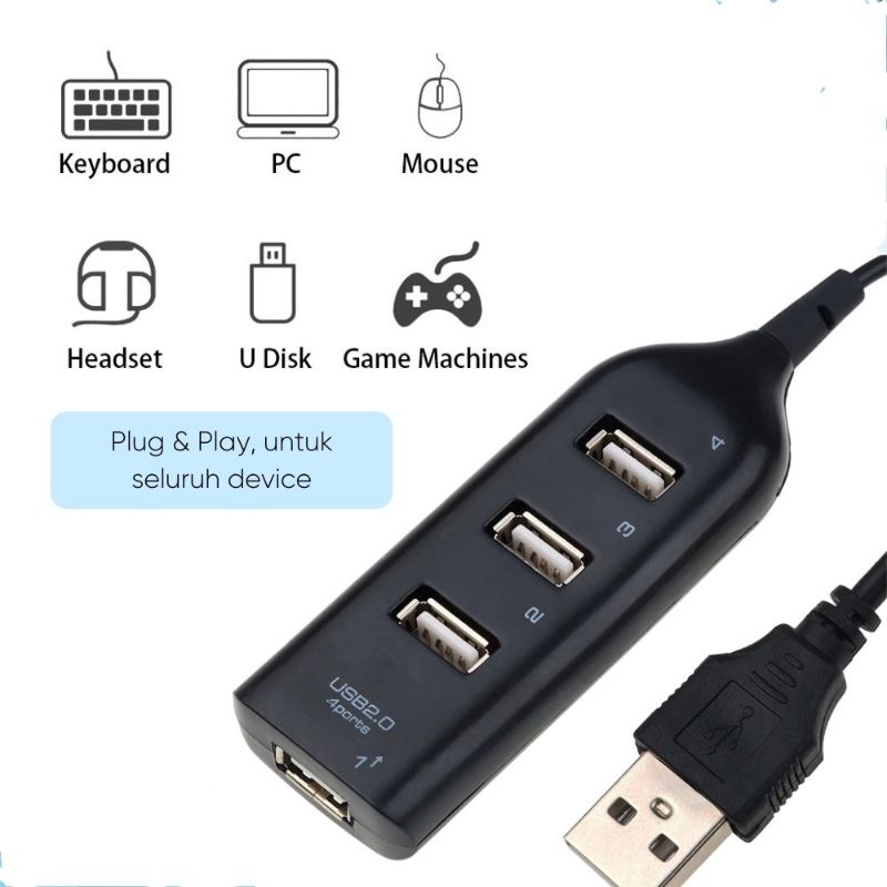 USB HUB 4 Port 2.0 High Speed 1M - Penambah Port USB For PC Laptop