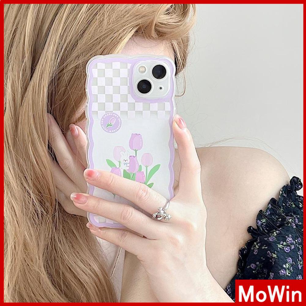 iPhone Case Silicone Soft Case Clear Case Wave Non-Slip Shockproof Camera Full Coverage Protection Purple Tulip Flower For iPhone 13 Pro Max iPhone 12 Pro Max iPhone 11 iPhone7Plus