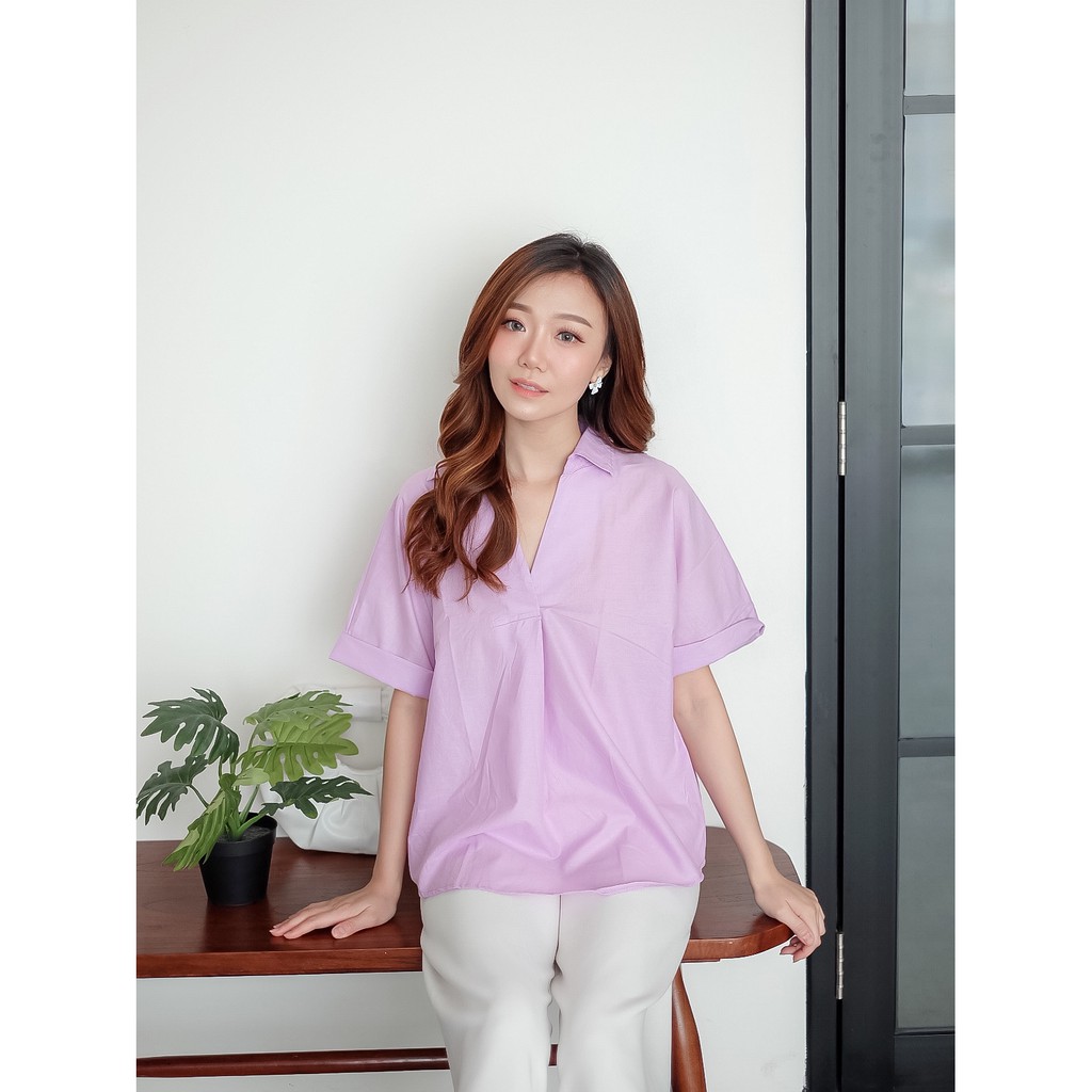 COTTONBELLS ATASAN KEMEJA CASUAL WANITA  CAIRA KATUN TWIST 