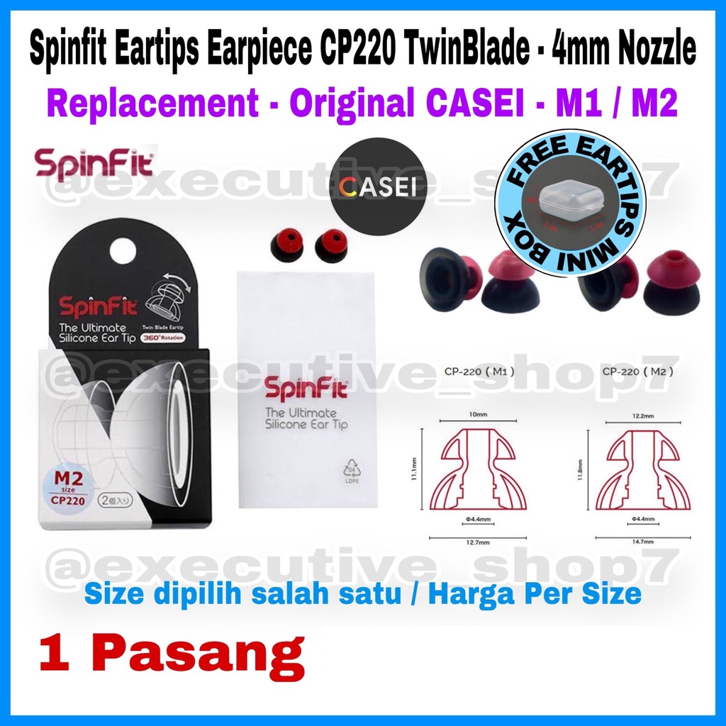 Spinfit Eartips Earpiece CP220 TwinBlade - 4mm Nozzle - Replacement - Original Casei - M1 / M2