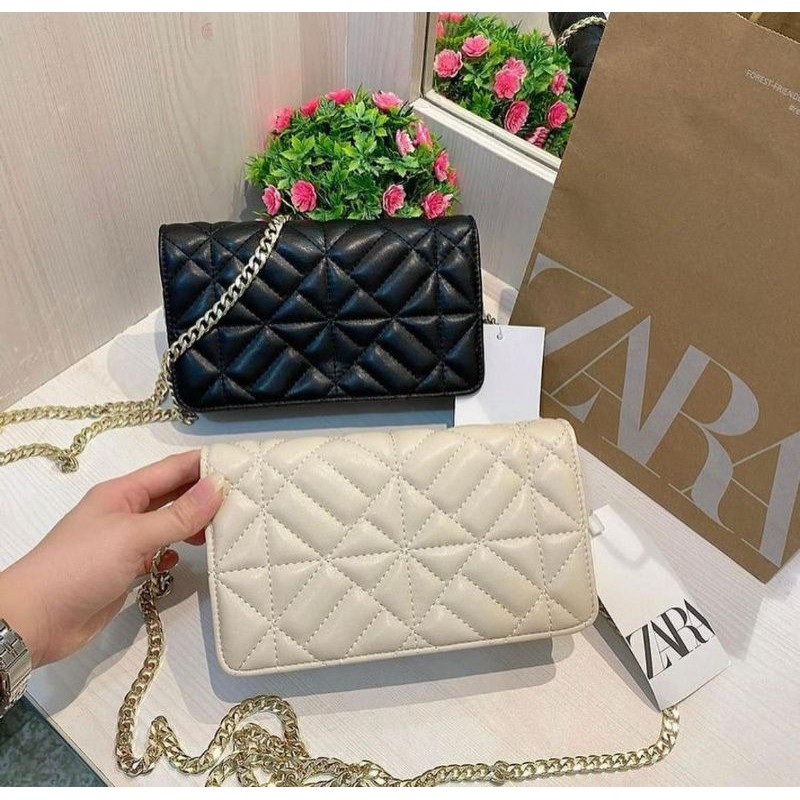Zara sania chain crossbody / zara quilted chain sling bag / tas selempang murah