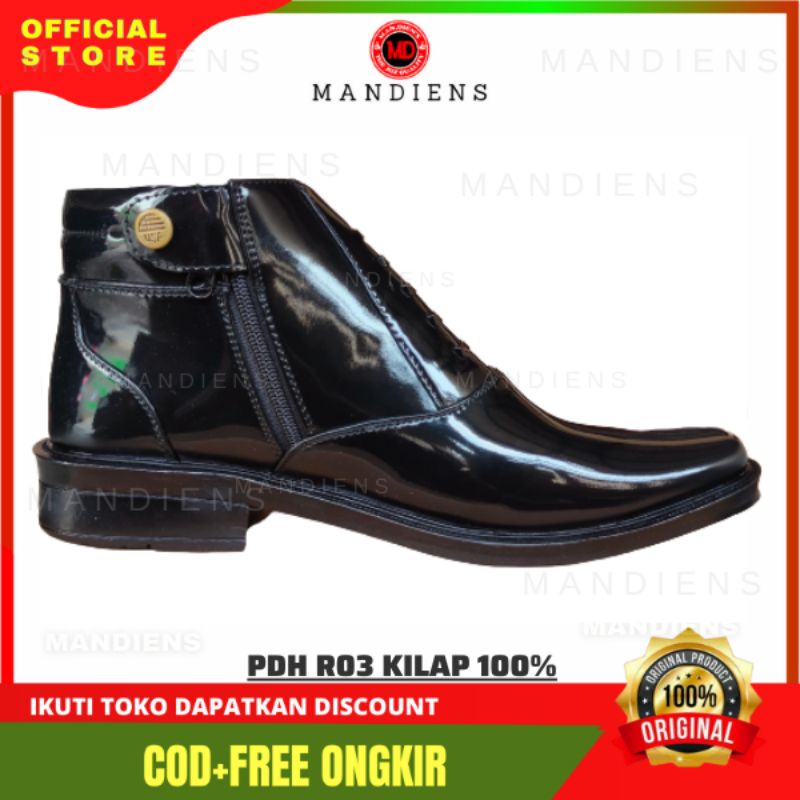 MANDIENS Sepatu PDH R.03 - Sepatu Formal Pria PDH Polisi TNI Security Satpam Resleting Tanpa Tali Untuk Dinas Harian Pantofel Cowok Formal Kerja Pesta Bukan Kulit Asli Terbaru Kualitas