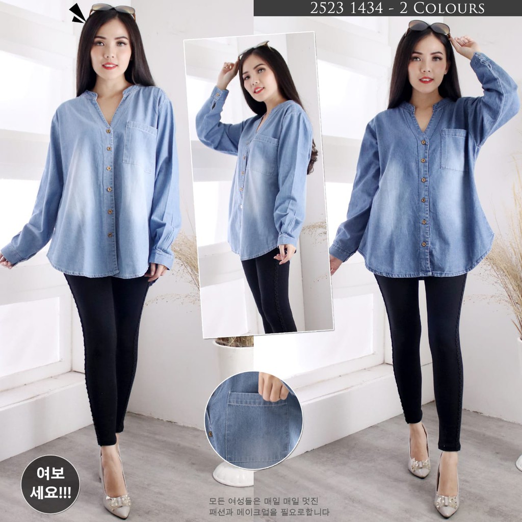 mallseller blouse atasan model  kemeja  vneck lengan panjang 