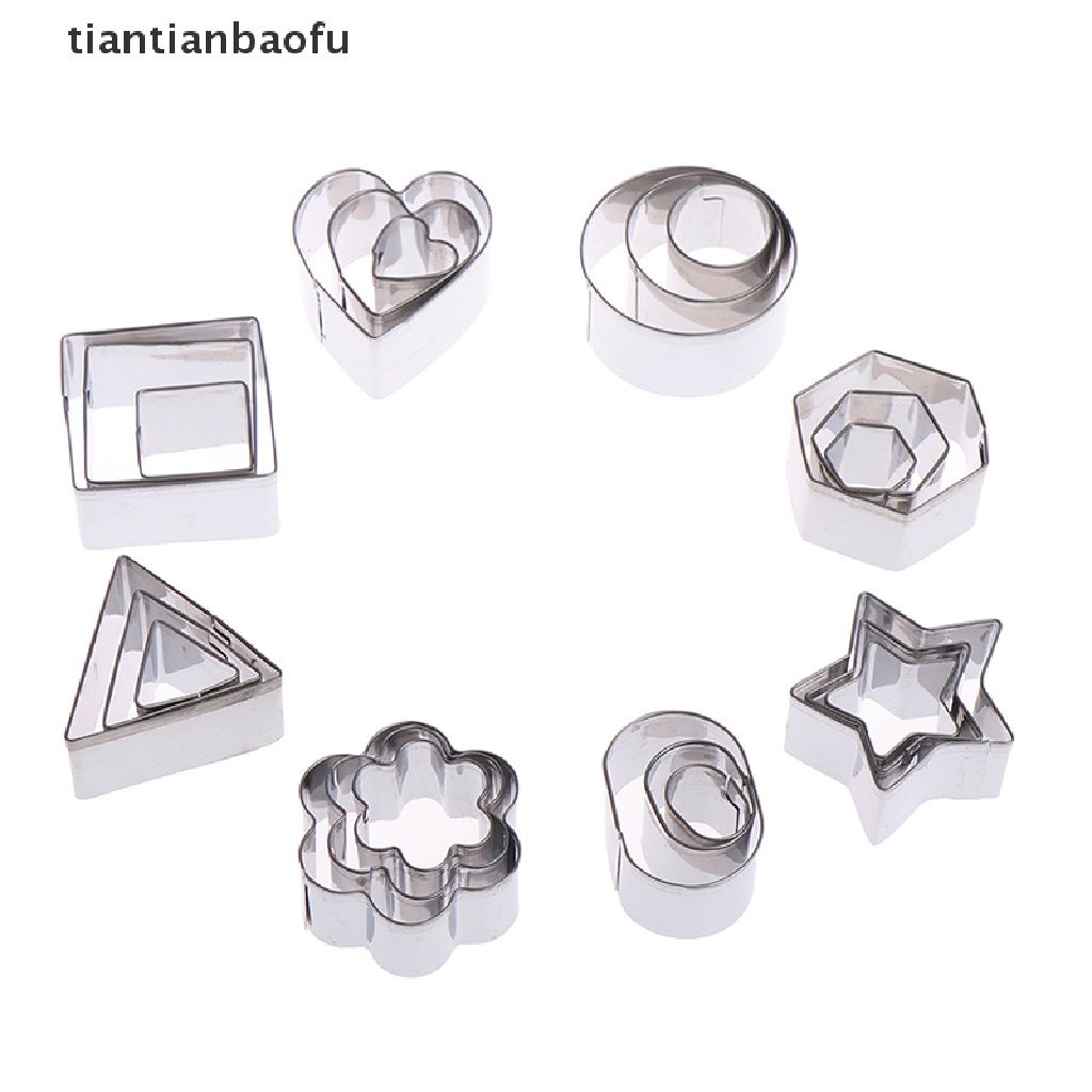 24 Pcs / lot Cetakan Pemotong Tanah Liat Bentuk Geometri Bulat Persegi Bahan Stainless Steel