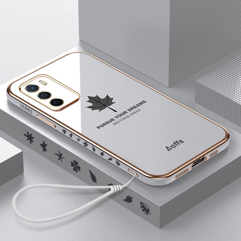 Soft Case Bentuk Persegi Desain Daun Maple Untuk Oppo A16-Putih putih