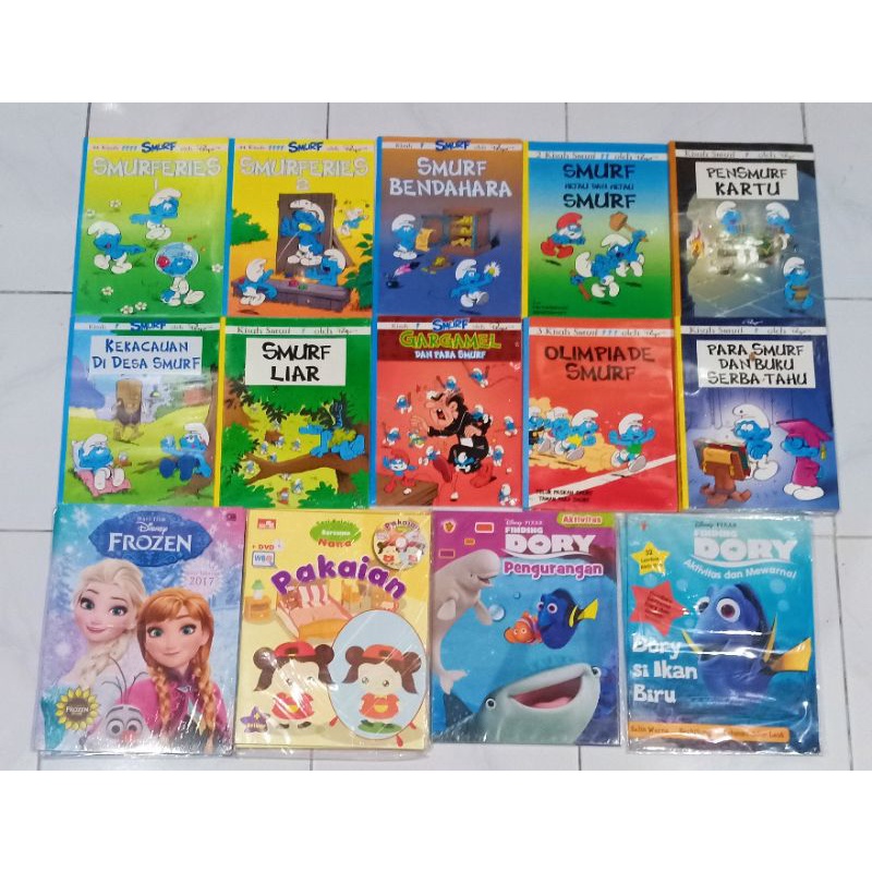 obral buku cerita anak murah original // Smurf // Frozen // Disney dory // games alat musik // Barbi