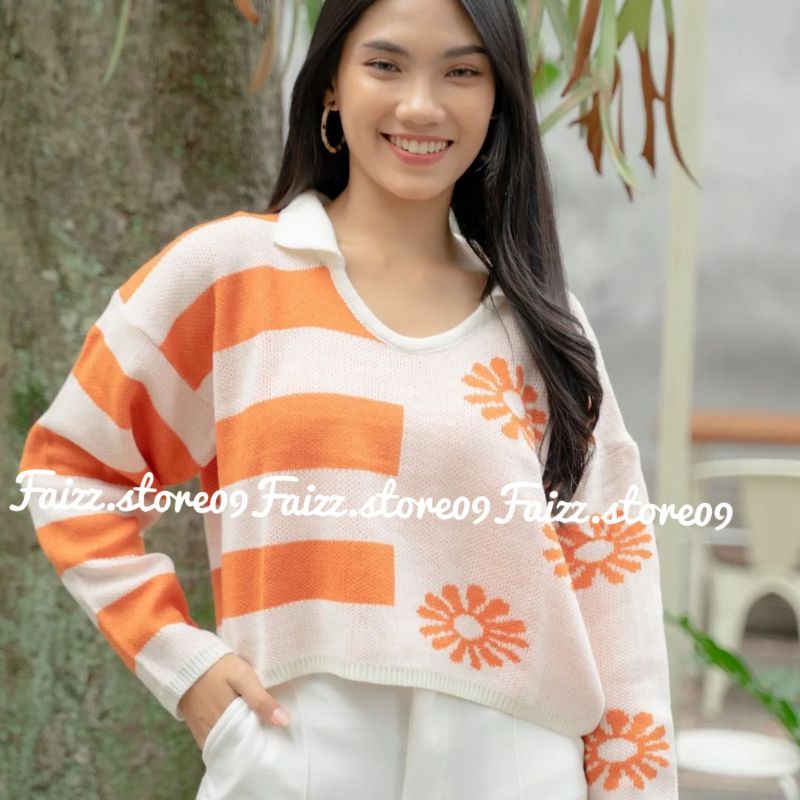 SWEATER RAJUT WANGKY MOTIF BLASTER BUNGA/SWEATER RAJUT CROP TOP WANITA PREMIUM