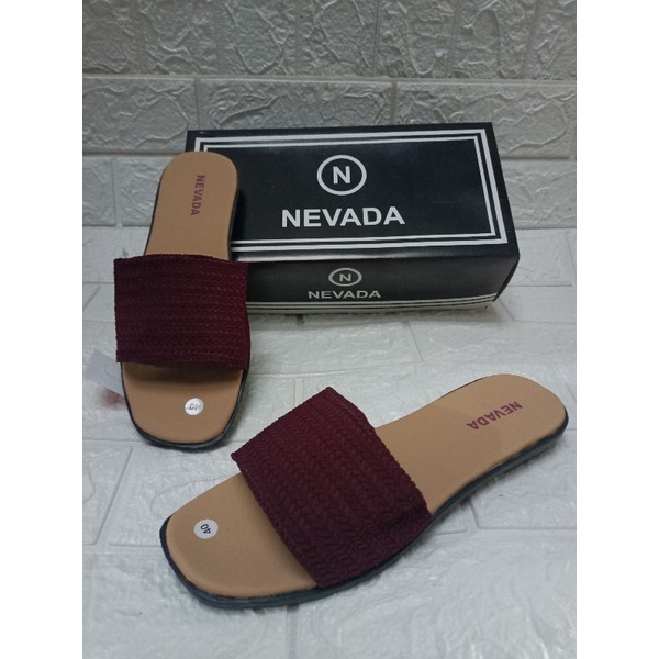SALE BRAND Matahari Sandal Slop Cewek Rajut Nevada | Sendal Wanita Rajut Larissa Fashion Wanita Terbaru-Maroon