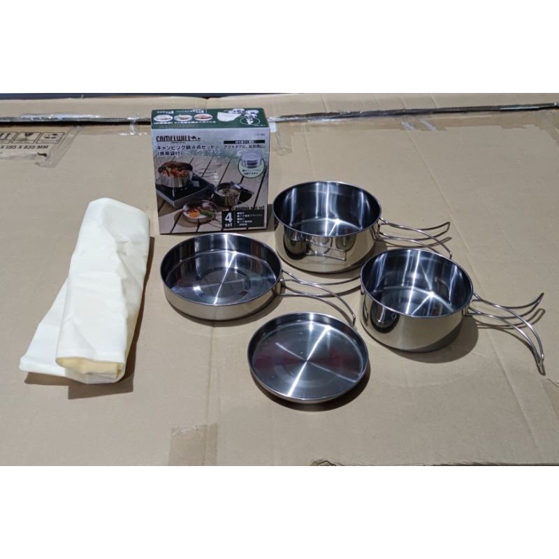 Nesting cookingset stainless camelwill isi 4 - cooking set sola stainless isi 4 set - alat masak Camping