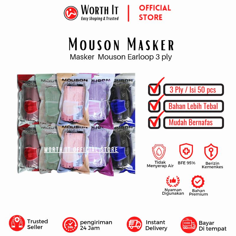 Masker Mouson Earloop 3ply isi 50 pcs 50pcs