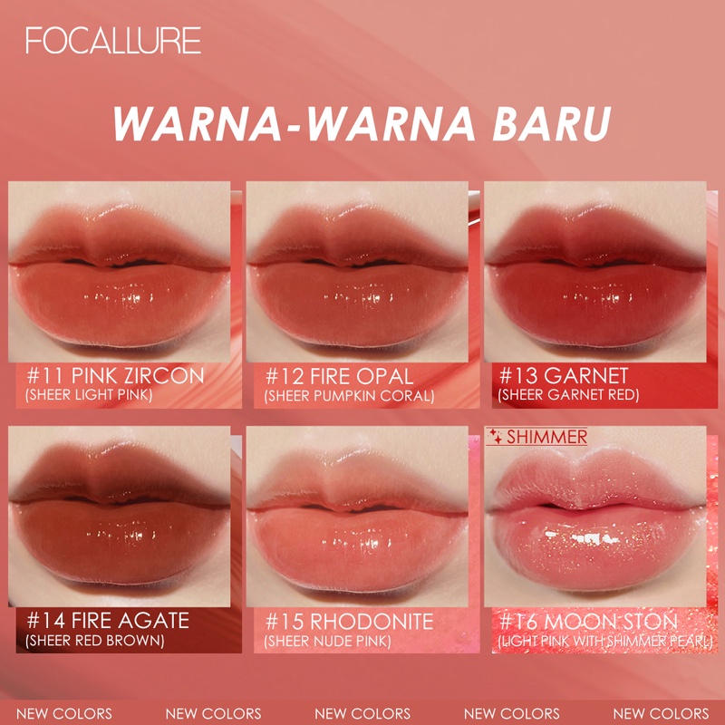 FOCALLURE Mirror Lip Gloss Jelly Glitter Shiny Clear Dewy Lip Tint Lipstick Liptint 10 Colors Optional 3g