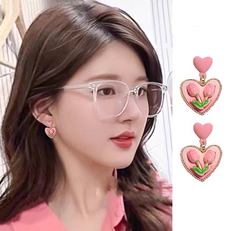 Anting Tusuk Motif Bunga Tulip Warna Pink Untuk Wanita