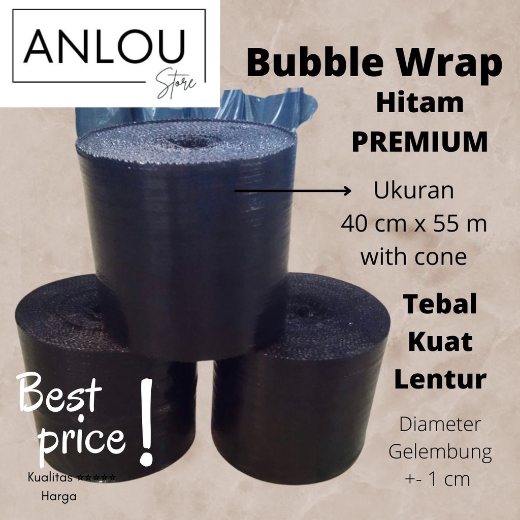 

BUBBLE WRAP Premium 2.7 KG (Kualitas 3kg) Uk. 40 cm x 55 m HITAM with cone - harga per roll