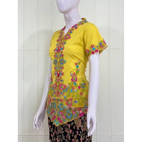 ESW01 - Daliyu KEBAYA ENCIM LENGAN PENDEK BORDIR WARNA Katun Stretch / S M L XL-Kuning
